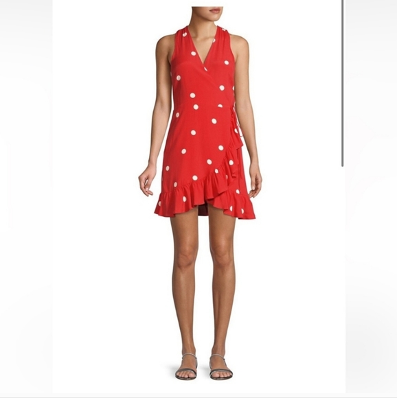 Rails Madison Scarlet PolkaDots Mini Wrap 100% Rayon dress Size L - Picture 9 of 16